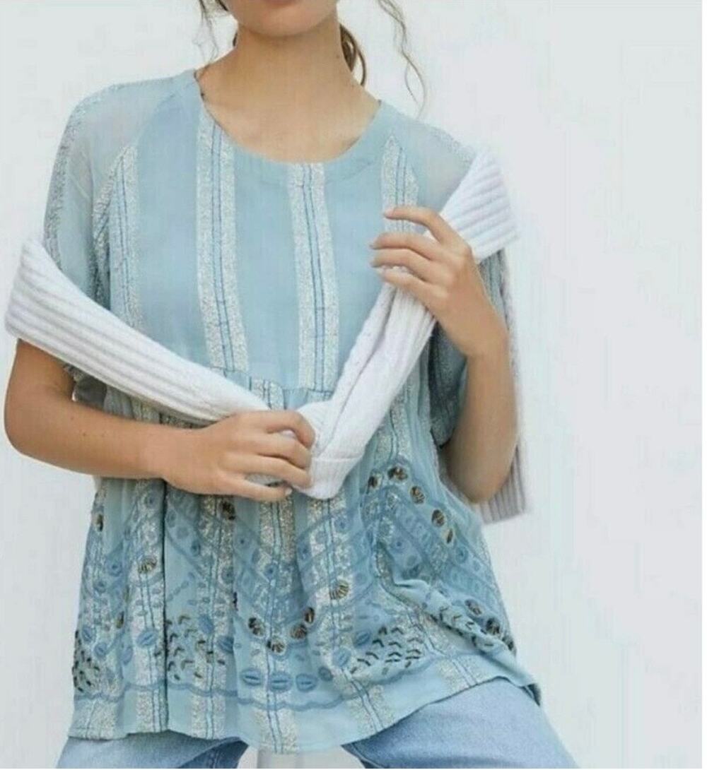 Anthropologie RAGA NWT Women’s Embellished Beaded Boho Baby Doll Tunic Top sz S